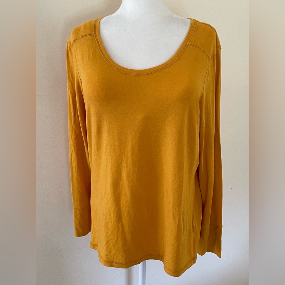 a.a.a XL mustard yellow long sleeve model spandex tee shirt scoop neck.